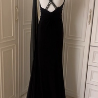 Black Maxi Dress with Rhinestone Detailing Floor Length Prom Dresses - Thumbnail 4