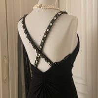Black Maxi Dress with Rhinestone Detailing Floor Length Prom Dresses - Thumbnail 5