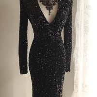Black Sequin Long Sleeve Dress With Deep V Neck Black Sequin Long - Thumbnail 5