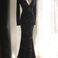 Black Sequin Long Sleeve Dress With Deep V Neck Black Sequin Long - Thumbnail 6