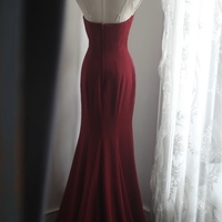 Halter Crimson Deep V-Neck Mermaid Beaded Formal Dress Party Gown - Thumbnail 2
