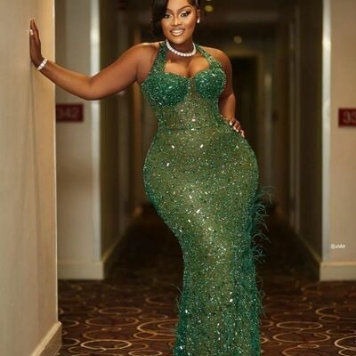 Green sequins mermaid african girls prom dresses evening formal gown beading crystals birthday party dress