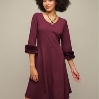 Faux-Fur-Trim Dress - Thumbnail 1