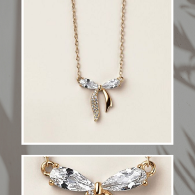 Sterling silver golden bow cz necklace