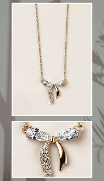 Sterling Silver Golden Bow CZ Necklace