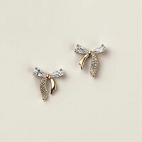 Sterling Silver Golden Bow CZ Earrings - Thumbnail 1