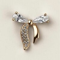 Sterling Silver Golden Bow CZ Earrings - Thumbnail 2