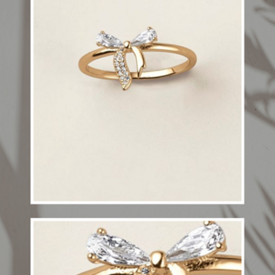 Sterling silver golden bow cz ring - Thumbnail 2