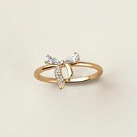 Sterling Silver Golden Bow CZ Ring - Thumbnail 1