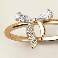Sterling Silver Golden Bow CZ Ring - Thumbnail 2