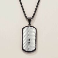 Men’s Stainless Steel Jet-Set CZ Dog Tag Necklace - FINAL SALE - Thumbnail 2