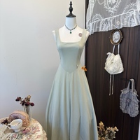 Elegant Fairy French Sling Dress For Woman Ball Gown Square-Collar Slim Fit Skirt Party Evening Dress - Thumbnail 3