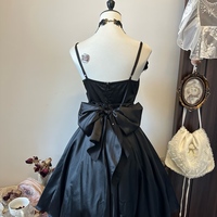 Black V-neck Sleeveless A-line Knee Length Dress with Handmade Flower Prom Dress - Thumbnail 1
