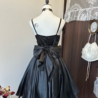 Black V-neck Sleeveless A-line Knee Length Dress with Handmade Flower Prom Dress - Thumbnail 3
