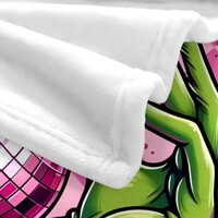 Grinch Disco Ball Fleece Blanket - Pink Retro Christmas Throw - Party Grinch Hand - Checkered Aesthetic Blanket | Free Ship - Thumbnail 3