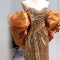 Gold Pretty Sequin Dress - Mermaid Dress Evening Gown - Strapless Sequins Evening Gown with Convertible Sleeves Plus Size - Thumbnail 6