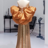 Gold Pretty Sequin Dress - Mermaid Dress Evening Gown - Strapless Sequins Evening Gown with Convertible Sleeves Plus Size - Thumbnail 3