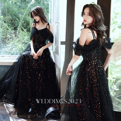 Black a-line long prom dresses, black formal graduation party