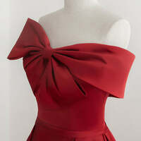 Red Sweetheart Long Prom Party Dress, Red Formal Dress with Bow - Thumbnail 3