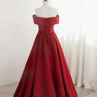 Red Sweetheart Long Prom Party Dress, Red Formal Dress with Bow - Thumbnail 2