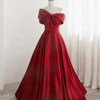 Red Sweetheart Long Prom Party Dress, Red Formal Dress with Bow - Thumbnail 1