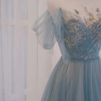 Gray Tulle illusion O-neck Beading Pleat Short Sleeves A-line Floor Length Train Plus size Women Party Gown Evening Dress - Thumbnail 4