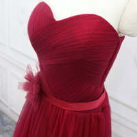 Burgundy Bridesmaid Dress,A-Line Sweetheart Neck Burgundy Long Prom Dress - Thumbnail 2