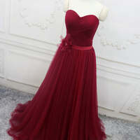 Burgundy Bridesmaid Dress,A-Line Sweetheart Neck Burgundy Long Prom Dress - Thumbnail 3