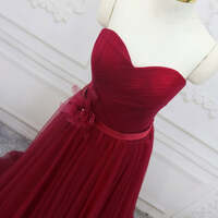 Burgundy Bridesmaid Dress,A-Line Sweetheart Neck Burgundy Long Prom Dress - Thumbnail 4