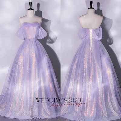 Shiny off shoulder purple long prom dresses, off the shoulder formal dresses, purple evening dresses