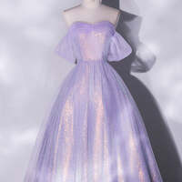 Shiny Off Shoulder Purple Long Prom Dresses, Off the Shoulder Formal Dresses, Purple Evening Dresses - Thumbnail 2