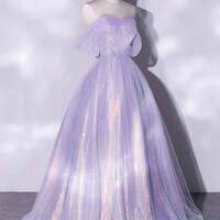 Shiny Off Shoulder Purple Long Prom Dresses, Off the Shoulder Formal Dresses, Purple Evening Dresses - Thumbnail 3