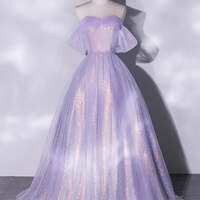 Shiny Off Shoulder Purple Long Prom Dresses, Off the Shoulder Formal Dresses, Purple Evening Dresses - Thumbnail 4