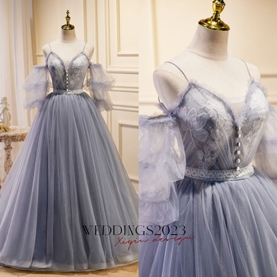 Lavender Layer Off-the-Shoulder Lace Ruffles Long Prom Dress