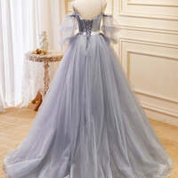 Lavender Layer Off-the-Shoulder Lace Ruffles Long Prom Dress - Thumbnail 3