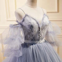 Lavender Layer Off-the-Shoulder Lace Ruffles Long Prom Dress - Thumbnail 4