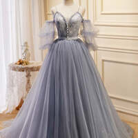 Lavender Layer Off-the-Shoulder Lace Ruffles Long Prom Dress - Thumbnail 1