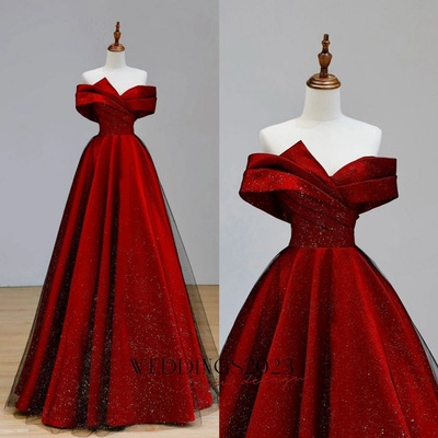 Burgundy Formal Dresses,Off Shoulder Sweetheart Satin Long Party Dress, A-line Floor Length Prom Dress
