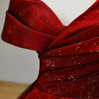 Burgundy Formal Dresses,Off Shoulder Sweetheart Satin Long Party Dress, A-line Floor Length Prom Dress - Thumbnail 2