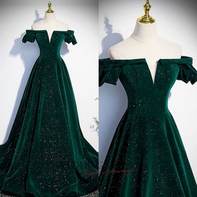 V neck off shoulder green/black/burgundy velvet long prom dresses, green/black/burgundy velvet formal graduation evening dresses