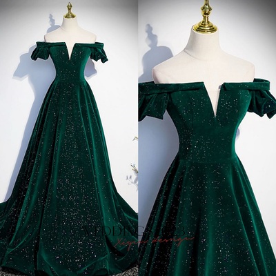 V Neck Off Shoulder Green/Black/Burgundy Velvet Long Prom Dresses, Green/Black/Burgundy Velvet Formal Graduation Evening Dresses