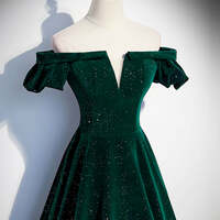 V Neck Off Shoulder Green/Black/Burgundy Velvet Long Prom Dresses, Green/Black/Burgundy Velvet Formal Graduation Evening Dresses - Thumbnail 3