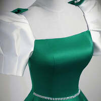 Emerald Green Square Neck A-line Maxi Prom Dress,Green A-Line Formal Dresses - Thumbnail 2