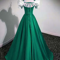 Emerald Green Square Neck A-line Maxi Prom Dress,Green A-Line Formal Dresses - Thumbnail 3