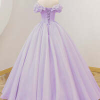 Lilac Organza A Line Strapless  Long Prom Dresses, Long Lilac Formal Graduation Evening Dresses - Thumbnail 2