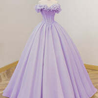 Lilac Organza A Line Strapless  Long Prom Dresses, Long Lilac Formal Graduation Evening Dresses - Thumbnail 1