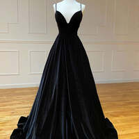 Simple Velvet Spaghetti Strap Green Ball Gown Prom Dress - Thumbnail 5