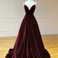 Simple Velvet Spaghetti Strap Green Ball Gown Prom Dress - Thumbnail 4