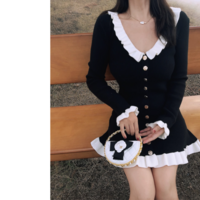 Black Hepburn style long-sleeved dress temperament hip skirt - Thumbnail 6