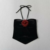 Velvet Rose Halter Neck Tube Top - Thumbnail 2